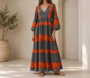 NEW MYSTERY RESORT aveline resort maxi dress in grey/orange